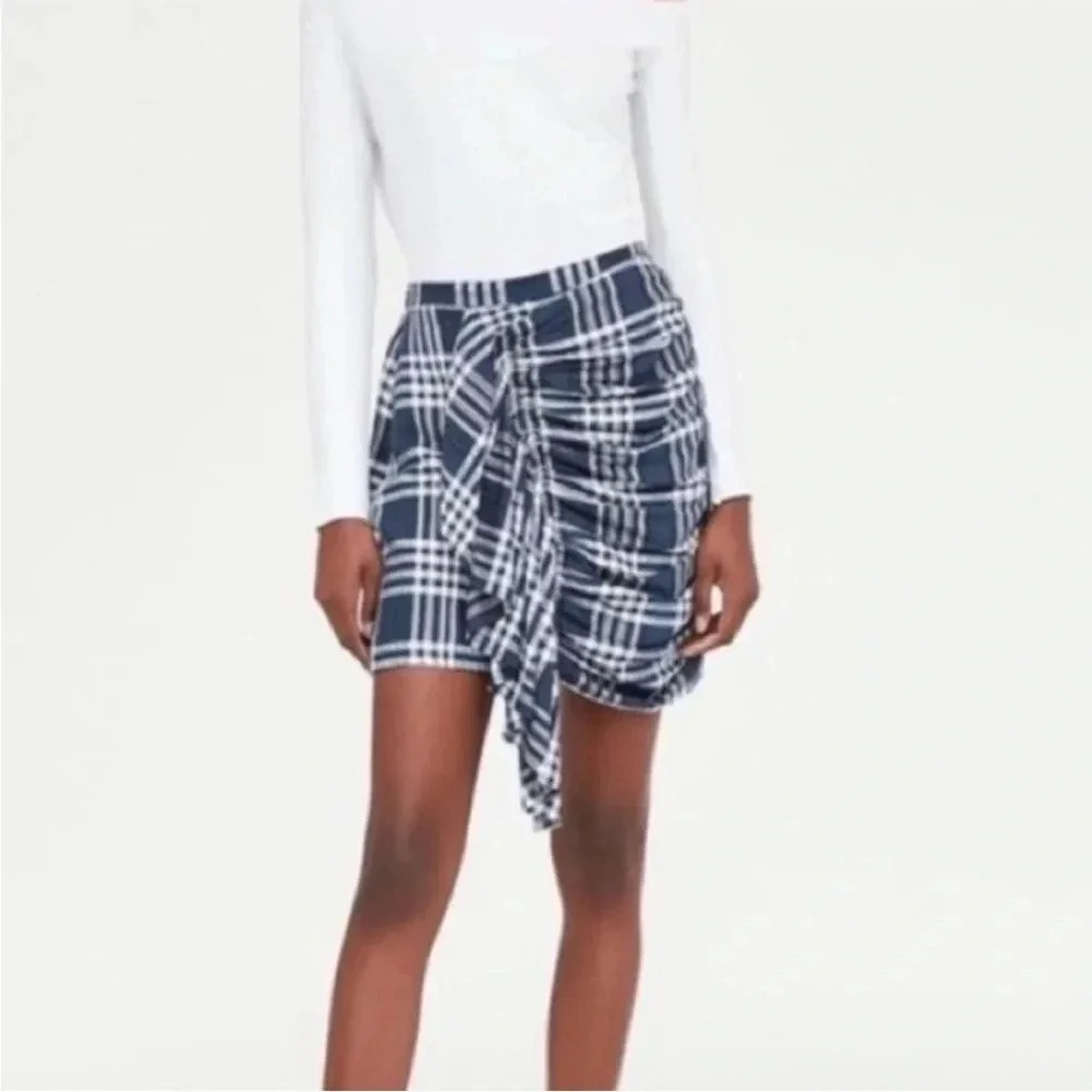 Zara plaid ruffle linen blend mini skirt